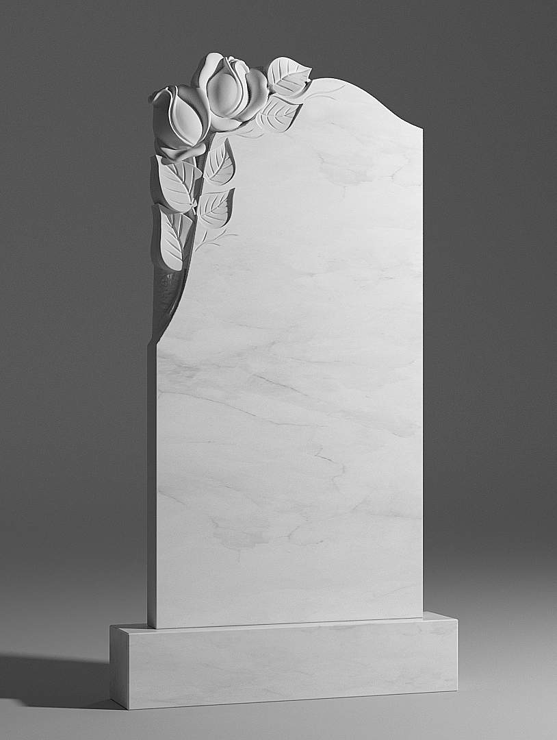 Вертикальный памятник из гранита с розами - 4