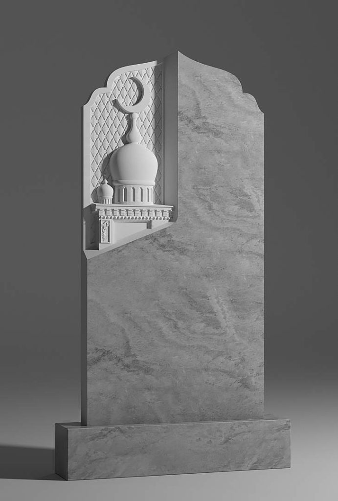 Вертикальный памятник из мрамора с мусульманской вырезкой - 1