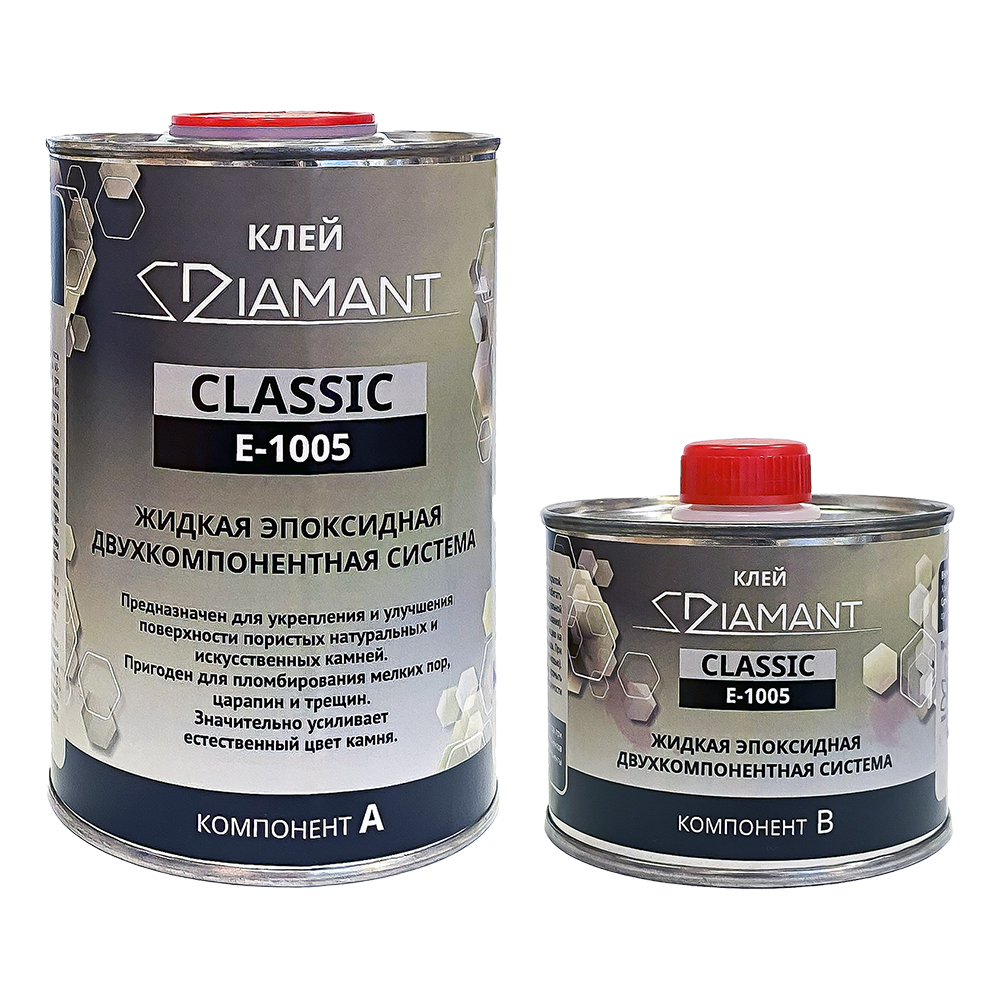Жидкий клей эпоксидный двухкомпонентный DIAMANT CLASSIC E-1005 (Диамант Классик), бесцветный, 1,25 кг - 2